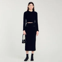 Ensembles|Pulls & Cardigans*SANDRO Cardigan Court En Maille Velours Noir