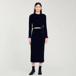 Ensembles|Pulls & Cardigans*SANDRO Cardigan Court En Maille Velours Noir
