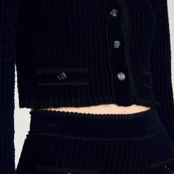 Ensembles|Pulls & Cardigans*SANDRO Cardigan Court En Maille Velours Noir