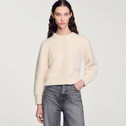 Pulls & Cardigans*SANDRO Cardigan Court En Maille Duveteuse Ecru