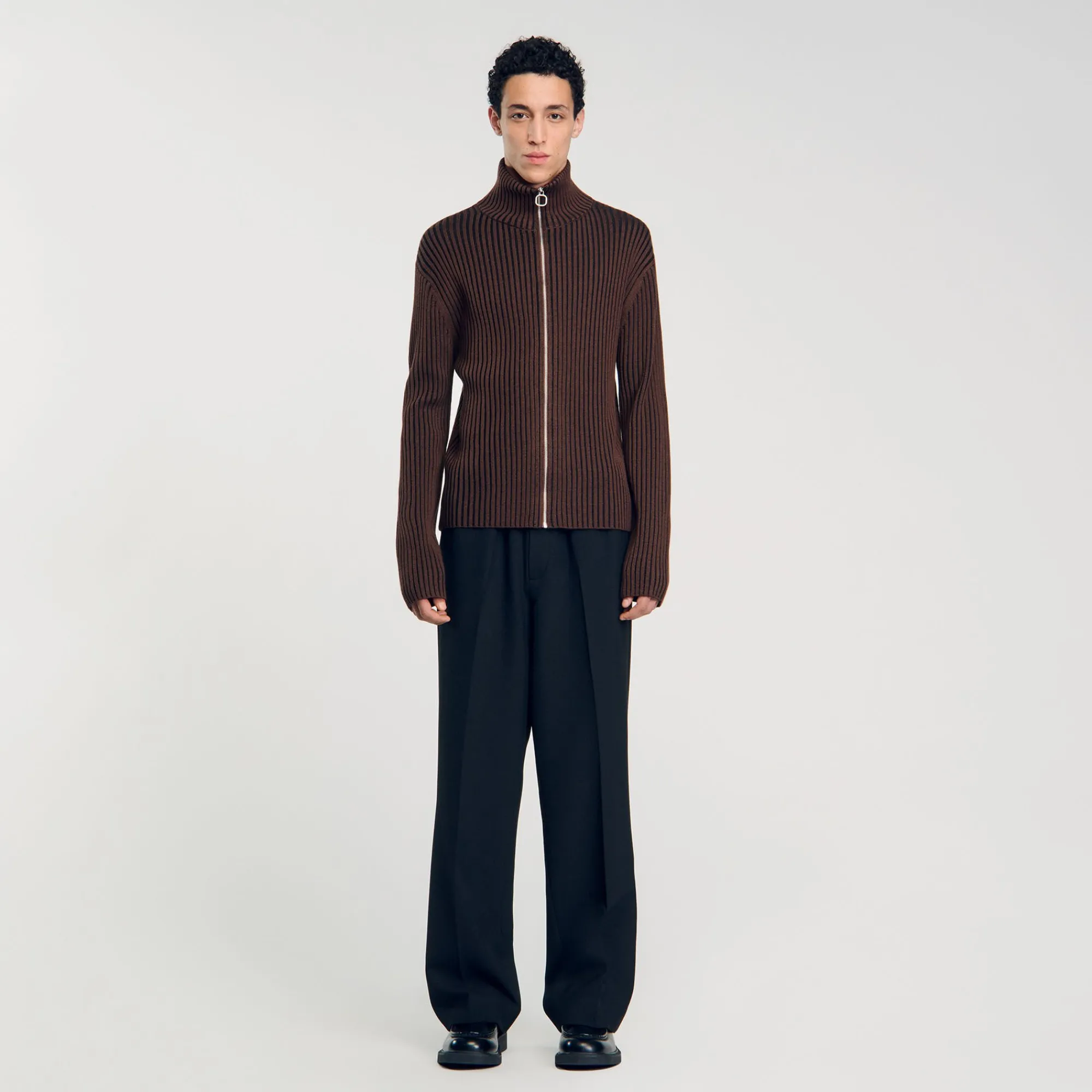Pulls & Gilets*SANDRO Cardigan Côtelé Marron Clair