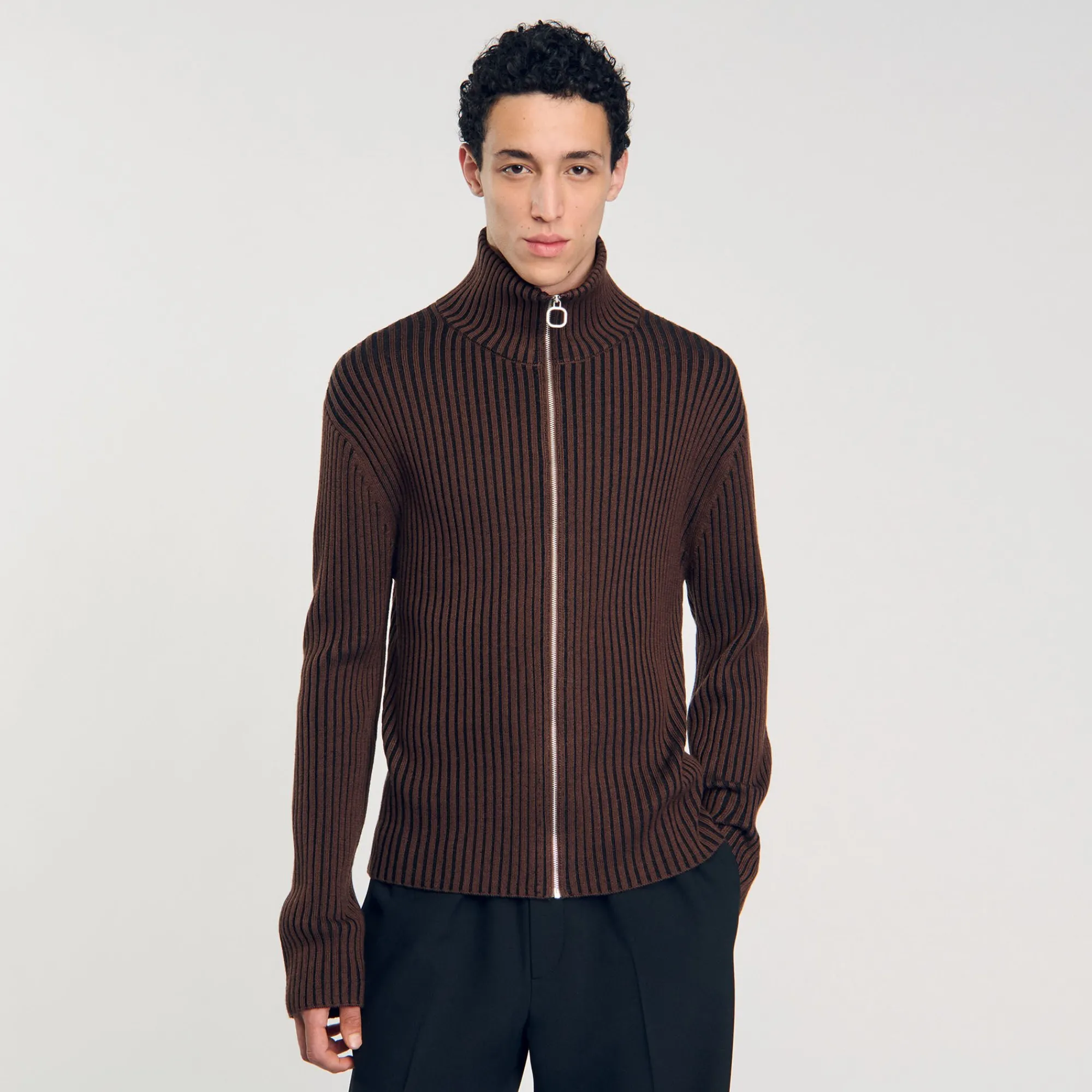 Pulls & Gilets*SANDRO Cardigan Côtelé Marron Clair