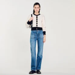 Pulls & Cardigans*SANDRO Cardigan En Maille Ecru / Noir
