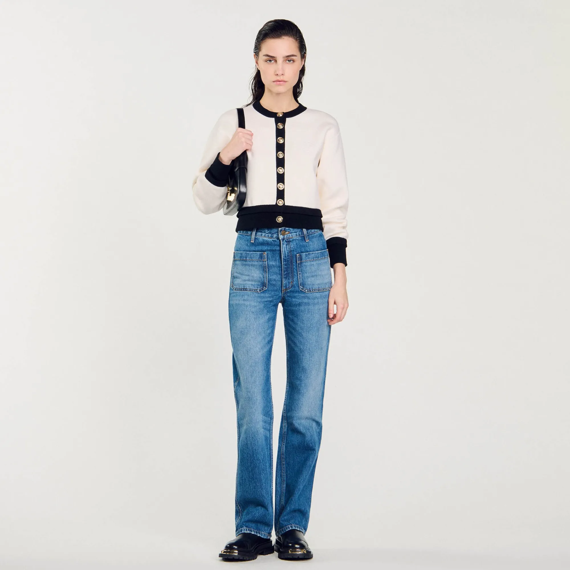 Pulls & Cardigans*SANDRO Cardigan En Maille Ecru / Noir