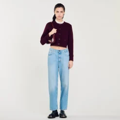 Pulls & Cardigans*SANDRO Cardigan En Maille à Col Amovible Bordeaux