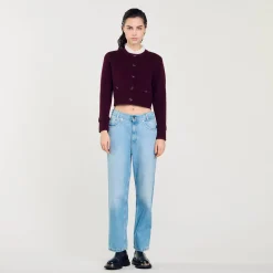 Pulls & Cardigans*SANDRO Cardigan En Maille à Col Amovible Bordeaux