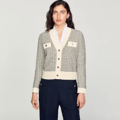 Pulls & Cardigans*SANDRO Cardigan En Maille à Rayures Ecru