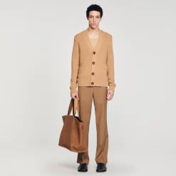 Pulls & Gilets*SANDRO Cardigan En Maille Ajourée Camel