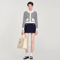 Ensembles|Pulls & Cardigans*SANDRO Cardigan En Maille Bouclette Ecru / Bleu