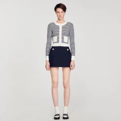 Ensembles|Pulls & Cardigans*SANDRO Cardigan En Maille Bouclette Ecru / Bleu