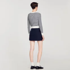 Ensembles|Pulls & Cardigans*SANDRO Cardigan En Maille Bouclette Ecru / Bleu