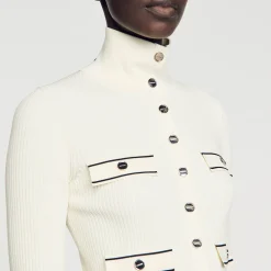 Pulls & Cardigans*SANDRO Cardigan En Maille Côtelée Ecru