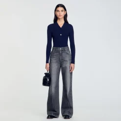 Pulls & Cardigans*SANDRO Cardigan En Maille Côtelée Marine