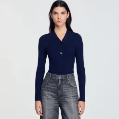 Pulls & Cardigans*SANDRO Cardigan En Maille Côtelée Marine