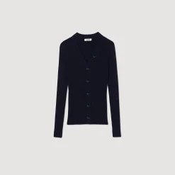Pulls & Cardigans*SANDRO Cardigan En Maille Côtelée Marine
