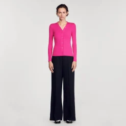 Pulls & Cardigans*SANDRO Cardigan En Maille Côtelée Fushia