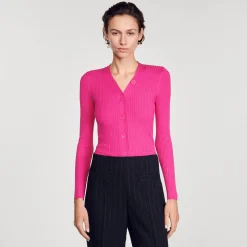 Pulls & Cardigans*SANDRO Cardigan En Maille Côtelée Fushia