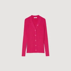 Pulls & Cardigans*SANDRO Cardigan En Maille Côtelée Fushia