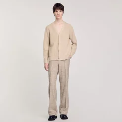 Pulls & Gilets*SANDRO Cardigan En Maille Côtelée Beige