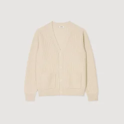 Pulls & Gilets*SANDRO Cardigan En Maille Côtelée Beige