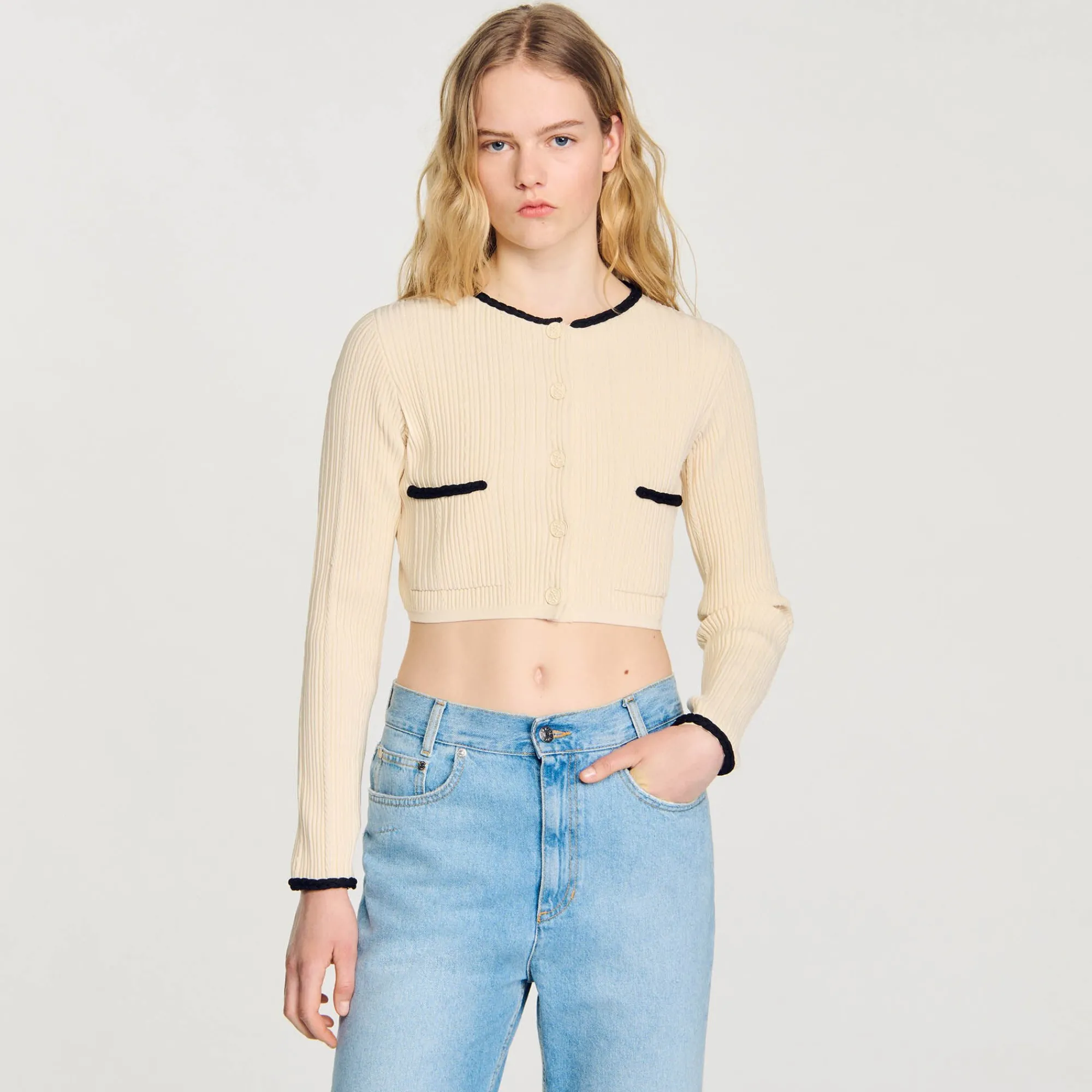 Pulls & Cardigans*SANDRO Cardigan En Maille Pointelle Ecru