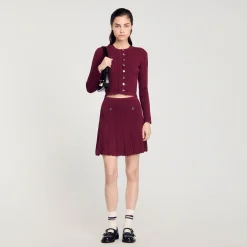 Ensembles|Pulls & Cardigans*SANDRO Cardigan En Maille Torsadée Bordeaux