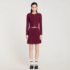Ensembles|Pulls & Cardigans*SANDRO Cardigan En Maille Torsadée Bordeaux