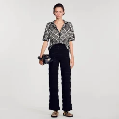Ensembles|Pulls & Cardigans*SANDRO Cardigan Jacquard Fleurs Ecru / Noir