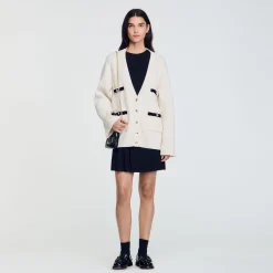 Pulls & Cardigans*SANDRO Cardigan Long En Laine Ecru