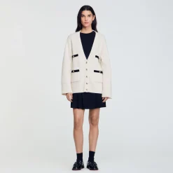 Pulls & Cardigans*SANDRO Cardigan Long En Laine Ecru