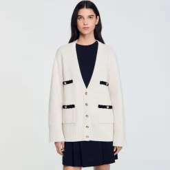 Pulls & Cardigans*SANDRO Cardigan Long En Laine Ecru