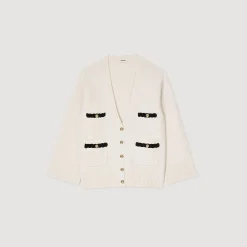 Pulls & Cardigans*SANDRO Cardigan Long En Laine Ecru