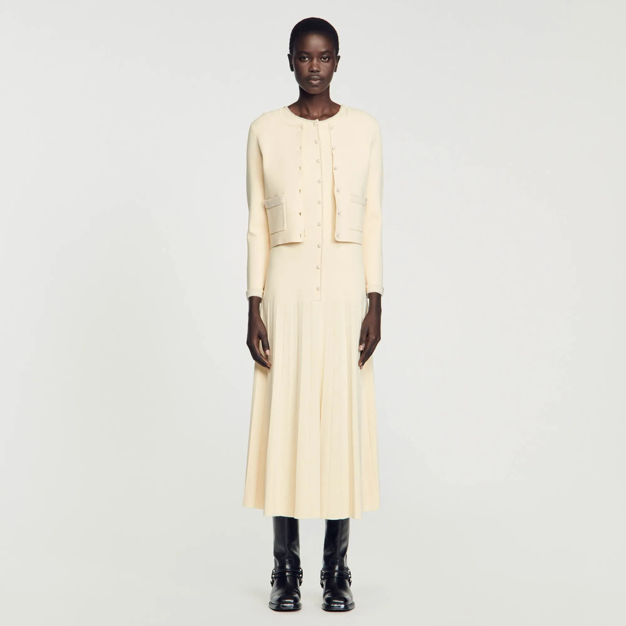 Ensembles|Pulls & Cardigans*SANDRO Cardigan Orné De Perles Beige