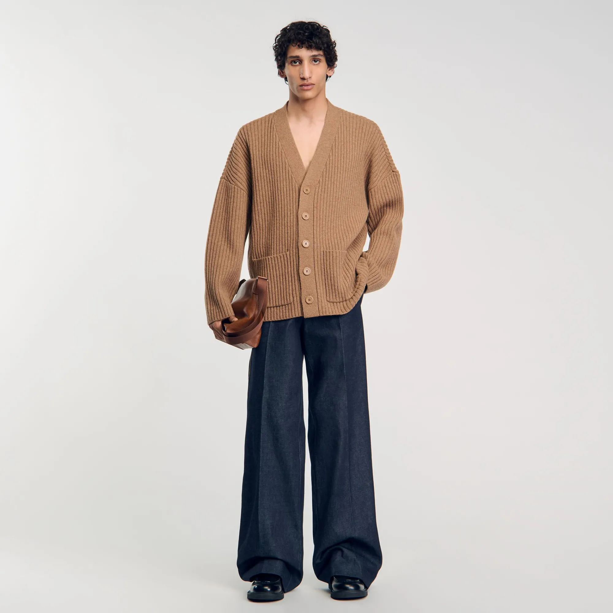 Pulls & Gilets*SANDRO Cardigan Oversize à Côtes Praline