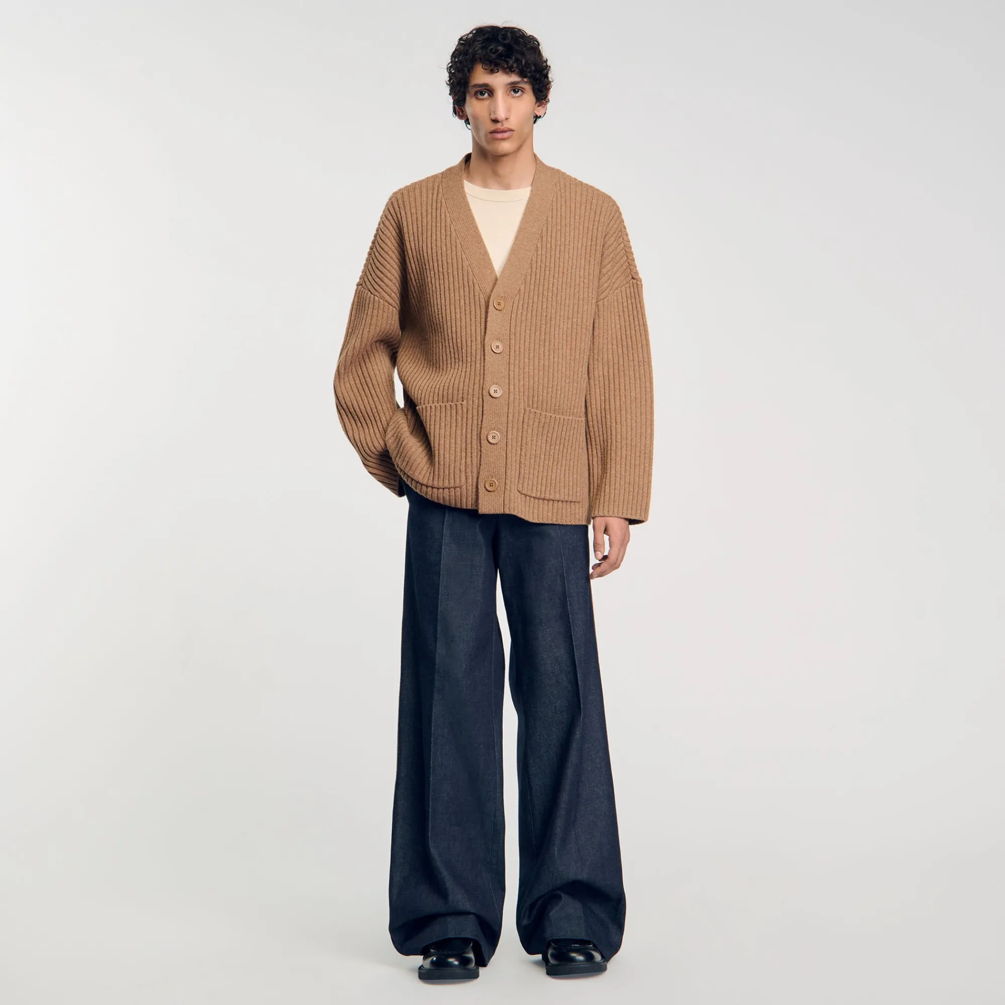 Pulls & Gilets*SANDRO Cardigan Oversize à Côtes Praline