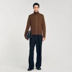 Pulls & Gilets*SANDRO Cardigan Zippé En Laine Caramel foncé