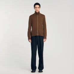 Pulls & Gilets*SANDRO Cardigan Zippé En Laine Caramel foncé