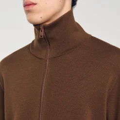 Pulls & Gilets*SANDRO Cardigan Zippé En Laine Caramel foncé