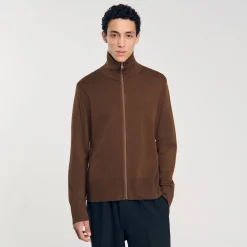 Pulls & Gilets*SANDRO Cardigan Zippé En Laine Caramel foncé