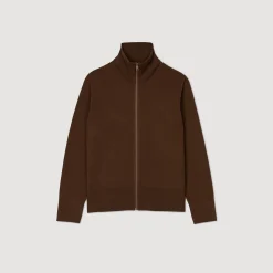 Pulls & Gilets*SANDRO Cardigan Zippé En Laine Caramel foncé