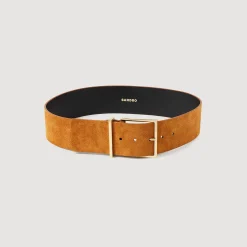 Ceintures*SANDRO Ceinture Large En Croûte De Cuir Caramel