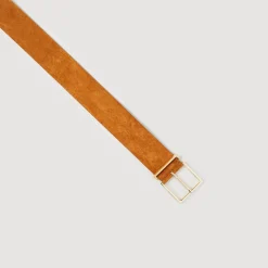 Ceintures*SANDRO Ceinture Large En Croûte De Cuir Caramel