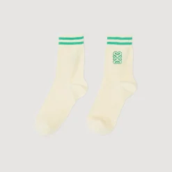 Chaussettes*SANDRO Chaussettes Brodées Ecru / Vert