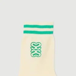 Chaussettes*SANDRO Chaussettes Brodées Ecru / Vert