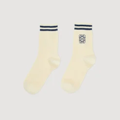 Chaussettes*SANDRO Chaussettes Brodées Ecru / Bleu