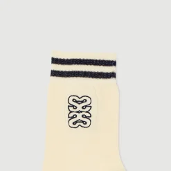 Chaussettes*SANDRO Chaussettes Brodées Ecru / Bleu