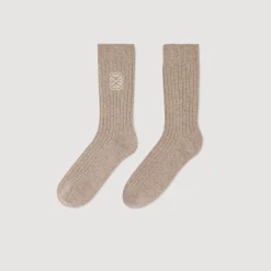 Chaussettes*SANDRO Chaussettes Brodées Beige