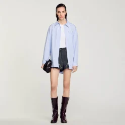 Tops & Chemises*SANDRO Chemise à Carreaux Ornée De Studs Bleu Ciel