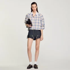 Tops & Chemises*SANDRO Chemise à Carreaux Strassée Bleu