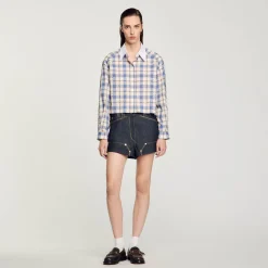 Tops & Chemises*SANDRO Chemise à Carreaux Strassée Bleu